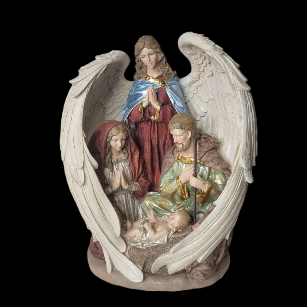 Enfolding Wings Nativity Figurine Angel Joseph Mary Baby Jesus christmas decor * - Picture 2 of 10